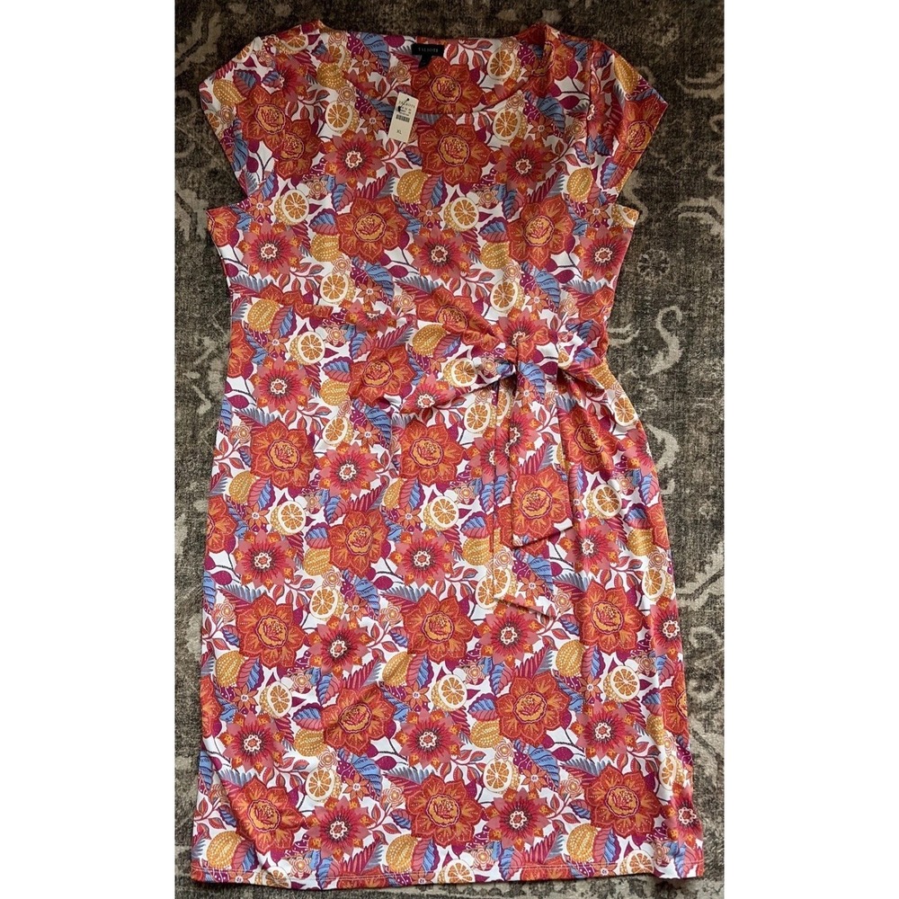 Talbots Dress Size XL Cap Short Sleeve Floral Print Midi Side Bow Boho